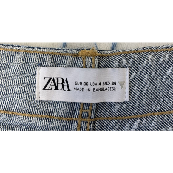 Zara Womens Mid Rise Denim Jeans Size 4 Straight Fringe Raw Hem Medium Washed - Picture 7 of 9